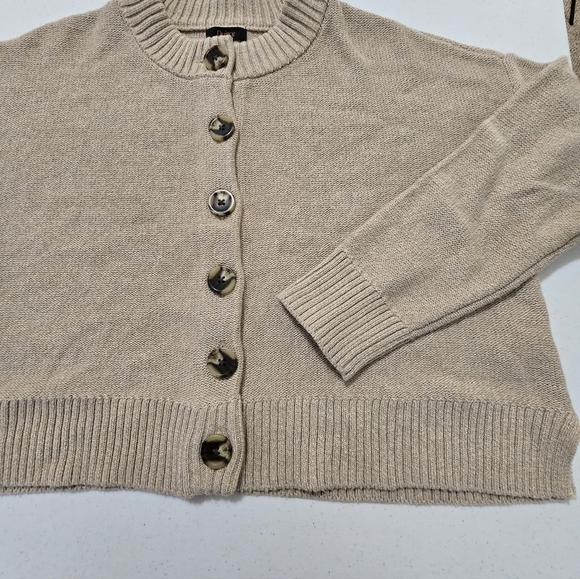 Quince 100% Organic Cotton Cropped Cardigan Cement Marl Women's Medium - Picture 8 of 11